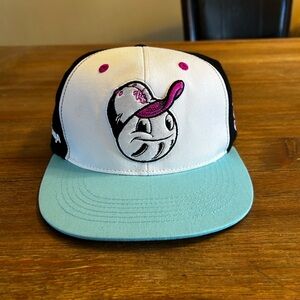 White and Blue Cap with Cartoon Logo